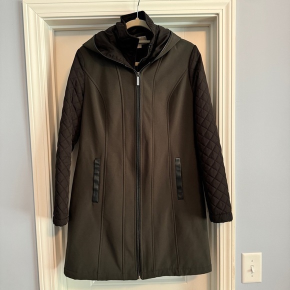 Michael Michael Kors XS Black Mixed Media Soft Shell Trench Coat Jacket - Picture 2 of 10